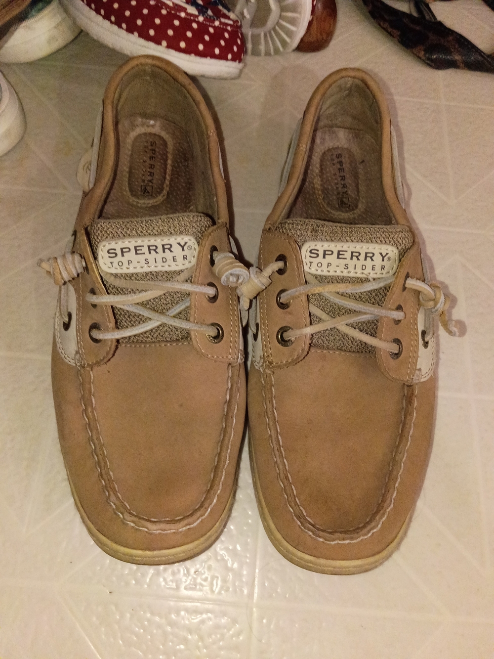 Sperry Brown Leather Boat Shoes with Tan Accents